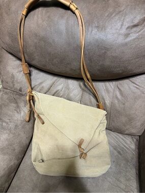 Leather and Canvas Unisex Crossbody Messenger in Light Tan